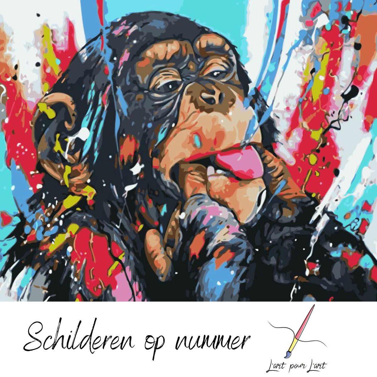 Schilderen op Nummer Volwassenen en Kinderen Lart pour Lart - Painting by Numbers - Verven op nummer - Canvas Schildersdoek - 40x50cm - Inclusief penselen – Kleuren op Nummer - Apenstreken